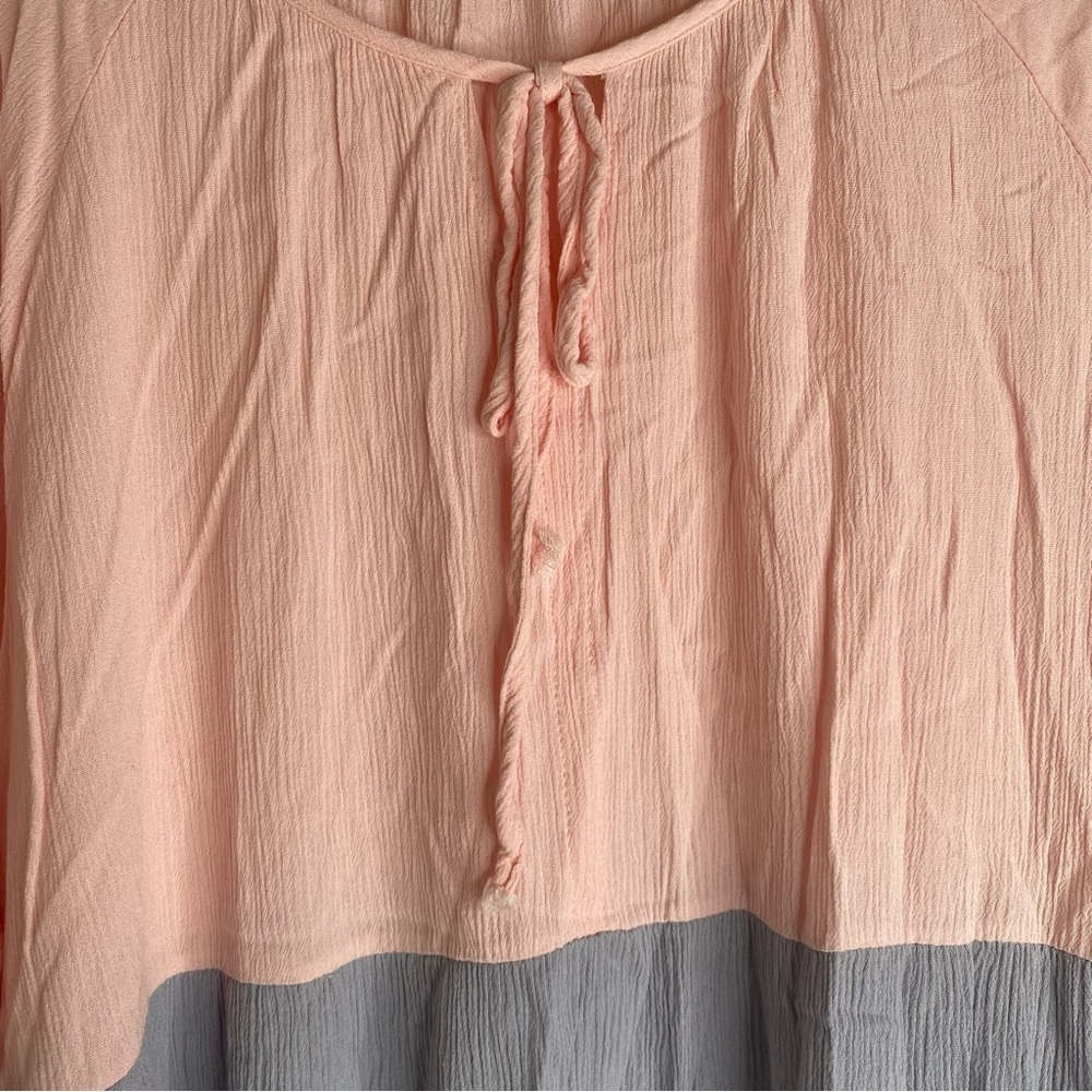 143 Story By Line Up Color-block Tye Front Women’s Shirt Pink/Blue/Cream 2X - Picture 6 of 6